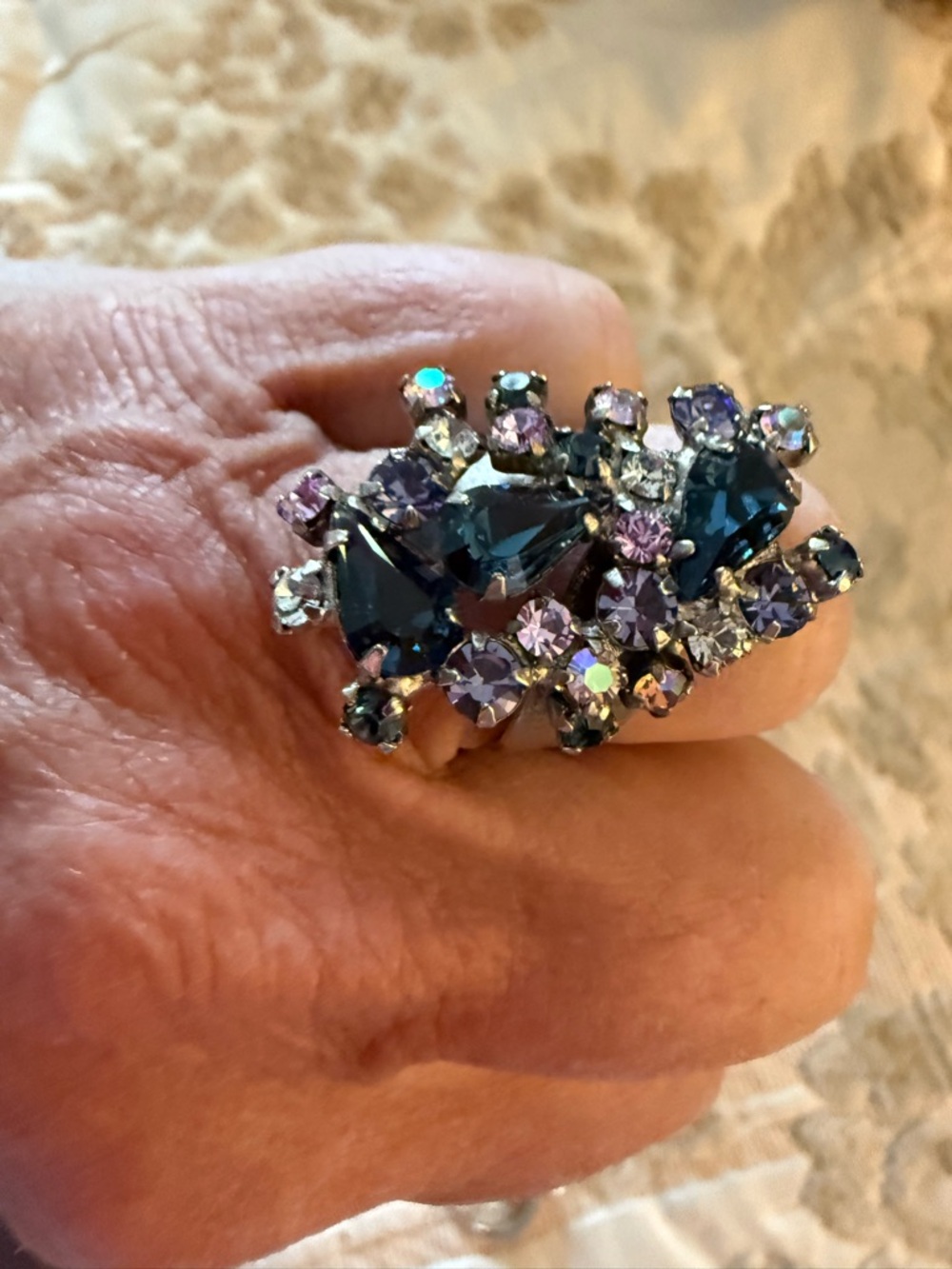 Sorrelli Blue Teardrop & Purple Crystal Adjustable Ring